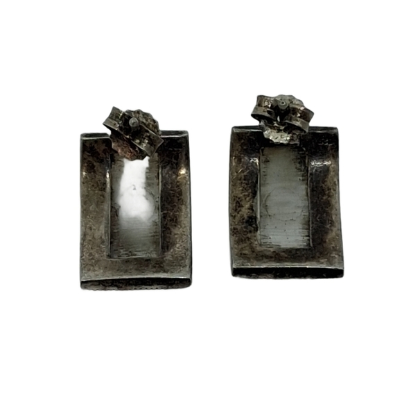 Vintage Sterling Silver Marcasite Mother of Pearl Earrings - Picture 5 of 5